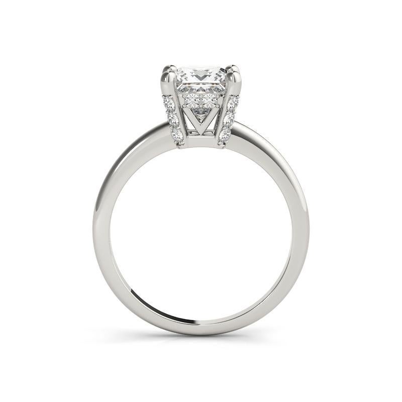 GIA 1.5ct Princesse Solitaire & Halo caché Pave Bague diamant en or blanc 18K Neuf - En vente à New York, NY