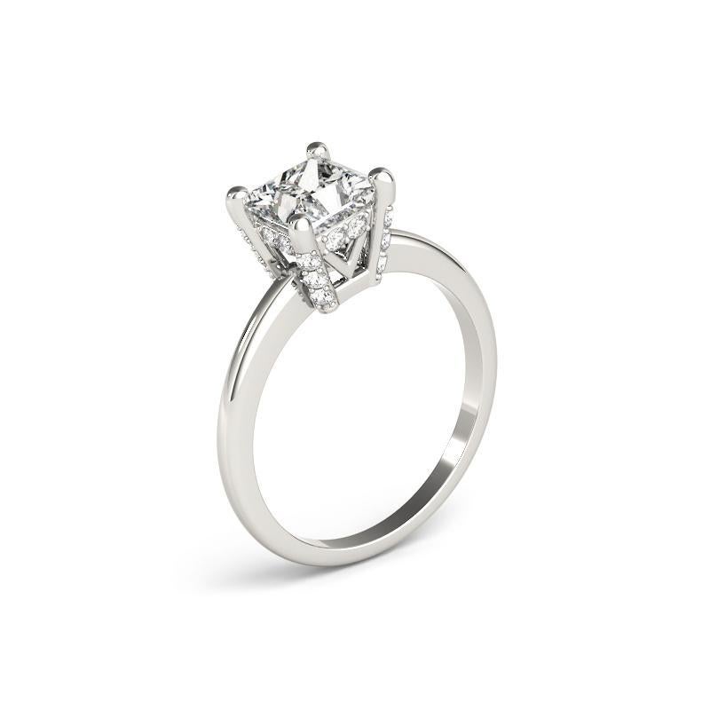 GIA 1.5ct Princesse Solitaire & Halo caché Pave Bague diamant en or blanc 18K Pour femmes en vente