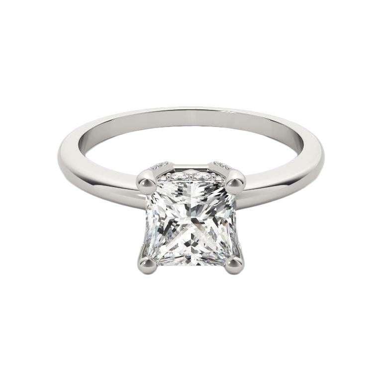 GIA 1,5ct Principessa Solitario e Hidden Halo Pave Anello con diamanti in oro bianco 18K