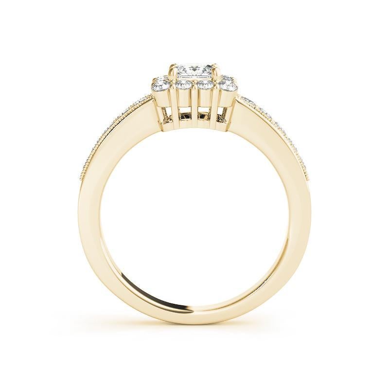 Taglio princess GIA 1,5ct Anello con diamante solitario quadrato e cuscino aureolato in oro giallo 18 carati in vendita
