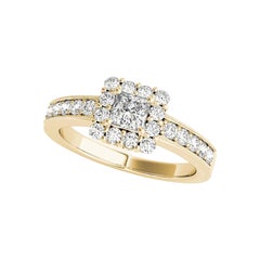 GIA 1,5ct Anello con diamante solitario quadrato e cuscino aureolato in oro giallo 18 carati