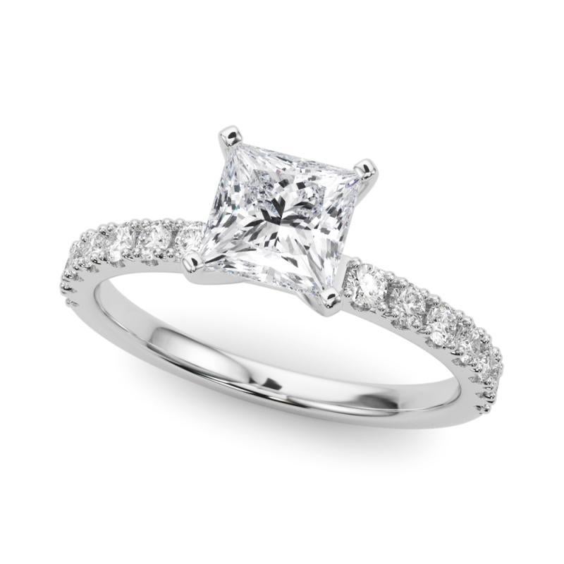 Taglio princess GIA 1,5ct Principessa Solitario con Mezza Eternità Anello con Diamante in Oro Bianco 18K in vendita
