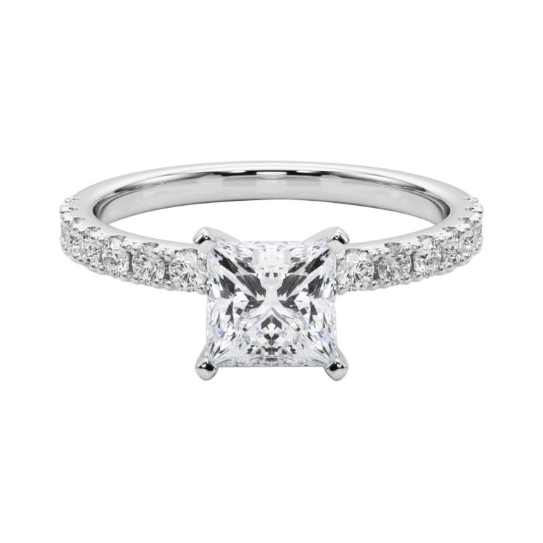 GIA 1,5ct Principessa Solitario con Mezza Eternità Anello con Diamante in Oro Bianco 18K