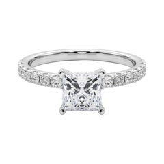 GIA 1,5ct Principessa Solitario con Mezza Eternità Anello con Diamante in Oro Bianco 18K