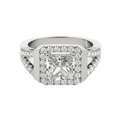 GIA 1,5ct Anello con diamante quadrato Princess Cushion Halo Cathedral in oro bianco 18K