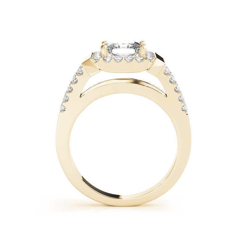 GIA 1.5ct Princess Square Cushion Halo Cathedral Bague diamant en or jaune 18K Pour femmes en vente