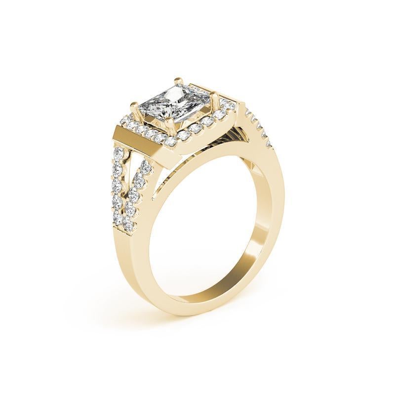GIA 1.5ct Princess Square Cushion Halo Cathedral Bague diamant en or jaune 18K en vente 1