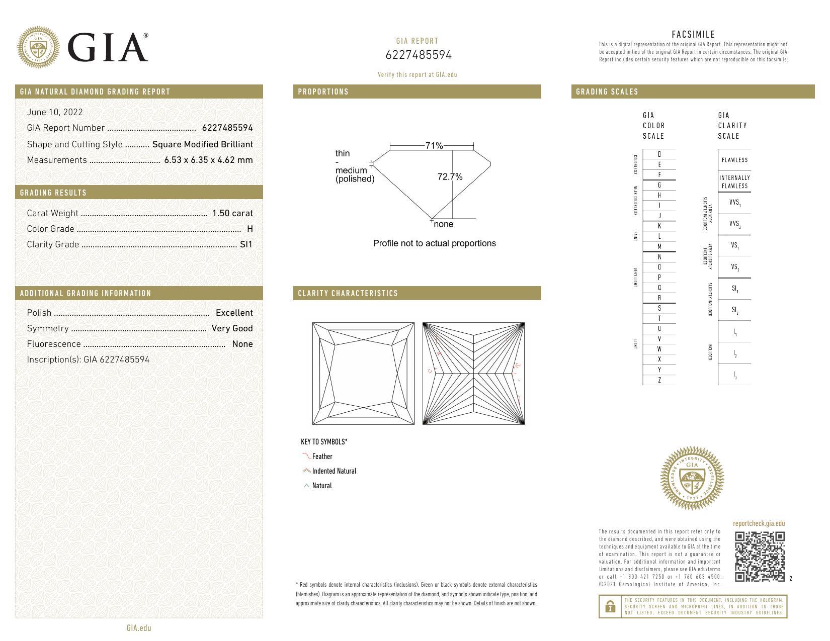 GIA 1.5ct Princess Square Cushion Halo Cathedral Anillo de Diamantes de Oro Amarillo de 18K en venta 1