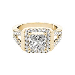 GIA 1,5ct Anello con diamante quadrato Princess Cushion Halo Cathedral in oro giallo 18K