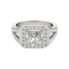GIA 1.5ct Princess Square Cushion Halo Cathedral  Diamond Ring