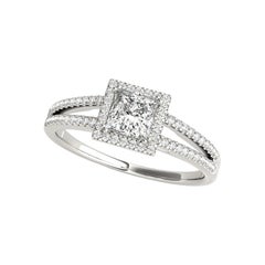 GIA 1.5ct Princess Square Halo Split Shoulder Shank Pave Diamond Ring