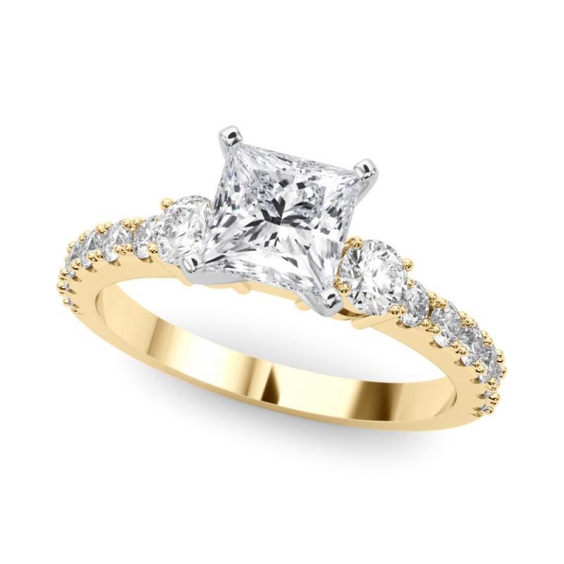Taille princesse GIA 1,5ct Princesse à trois pierres avec tige en diamant Bague en or jaune 18K pour diamants en vente