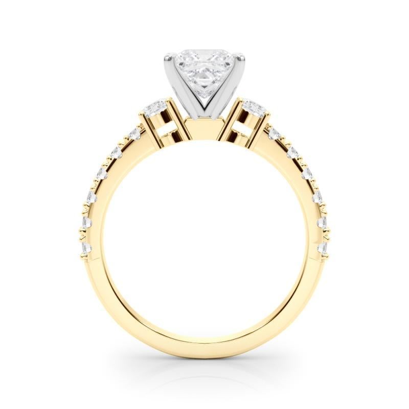 GIA 1,5ct Princesse à trois pierres avec tige en diamant Bague en or jaune 18K pour diamants Neuf - En vente à New York, NY
