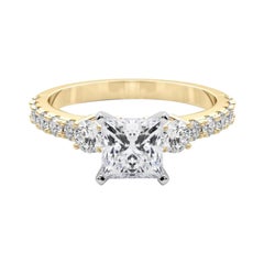 GIA 1.5ct Princess Three-Stone with Diamond Shank 18K Yellow Gold Diamond Ring
