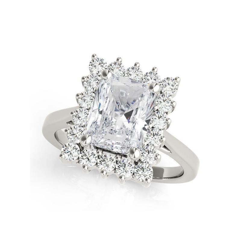 GIA 1,5ct Radiant Rectangular Halo Jahrestag 18K Weißgold Diamantring (Radiantschliff) im Angebot