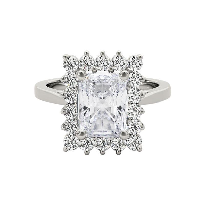 GIA 1,5ct Radiant Rectangular Halo Jahrestag 18K Weißgold Diamantring