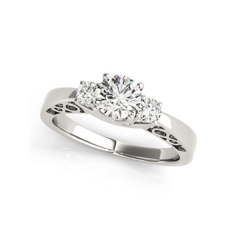 GIA Anillo de diamantes redondo de 3 piedras de 1,5 ct con galería abierta infinita de oro blanco de 18 quilates Corte redondo en venta