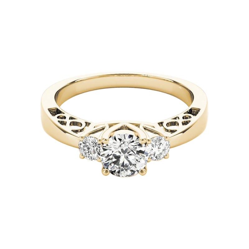 GIA 1,5ct Anello con diamante rotondo a 3 pietre aperte (a) Gallery in oro giallo 18K