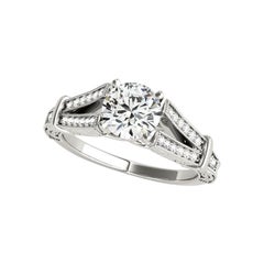 GIA 1.5ct Round Antique Engraved Split Shank 18K White Gold Diamond Ring