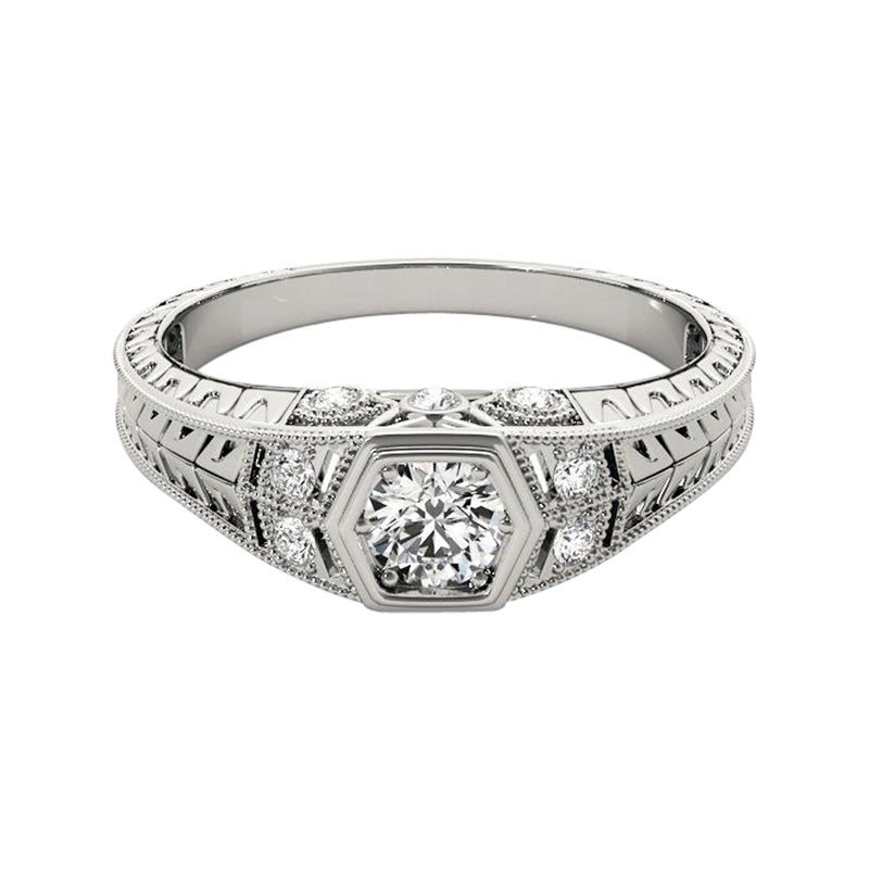 GIA 1.5ct Round Bezel Filigree Flower Engraved  Bague en diamant