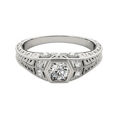 GIA 1.5ct Round Bezel Filigree Flower Engraved  Diamond Ring