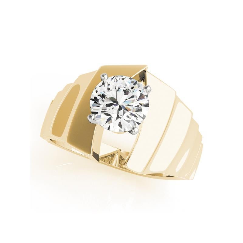 Taglio rotondo GIA Anello con diamante rotondo scultoreo solitario in oro giallo da 1,5 ct. in vendita