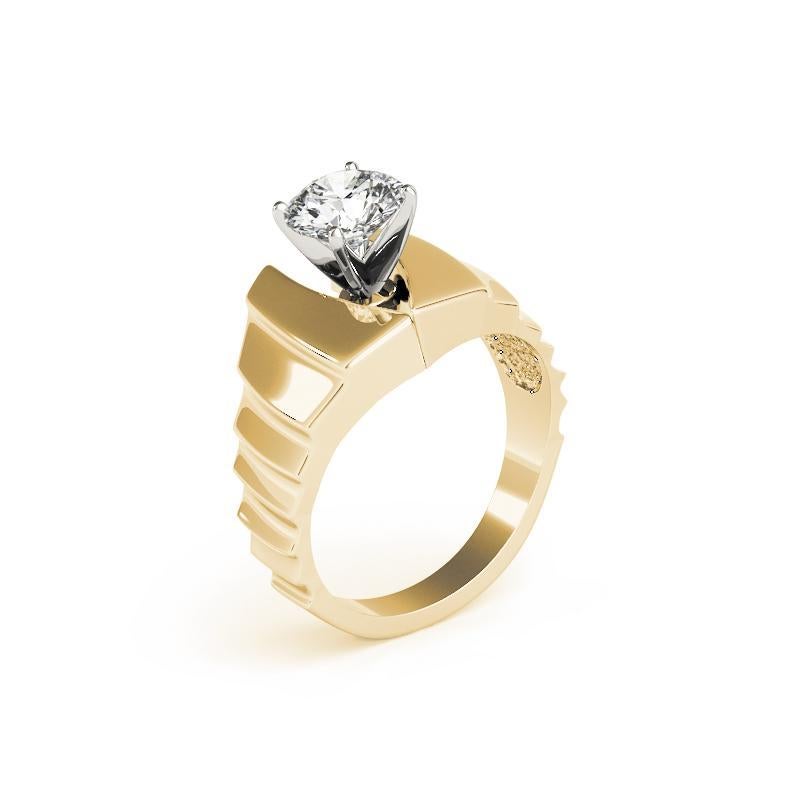 Donna GIA Anello con diamante rotondo scultoreo solitario in oro giallo da 1,5 ct. in vendita