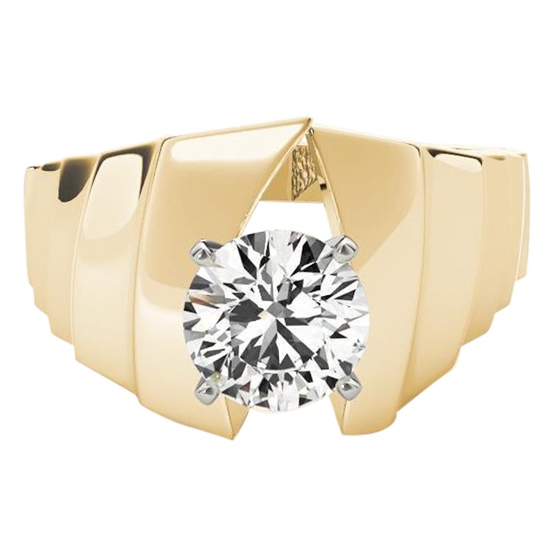 GIA Anello con diamante rotondo scultoreo solitario in oro giallo da 1,5 ct. in vendita