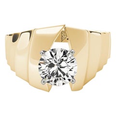 GIA Anello con diamante rotondo scultoreo solitario in oro giallo da 1,5 ct.