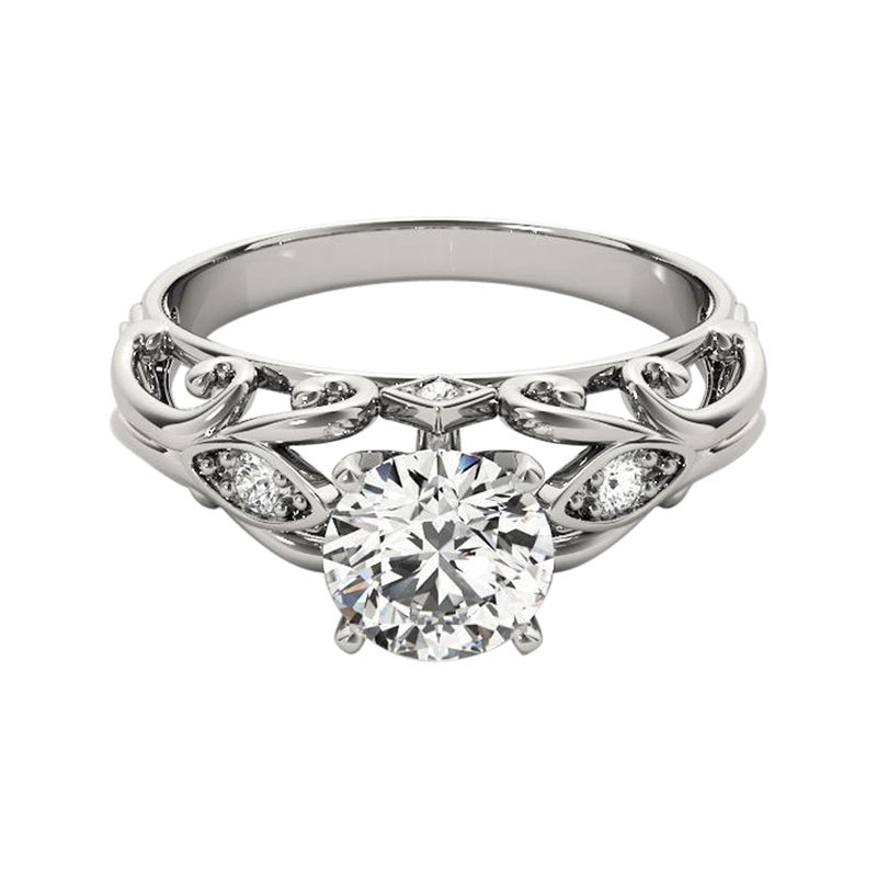 GIA 1.5ct Anello con diamante rotondo in filigrana in oro bianco vintage