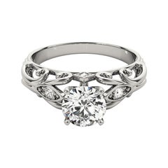 GIA 1.5ct Anello con diamante rotondo in filigrana in oro bianco vintage