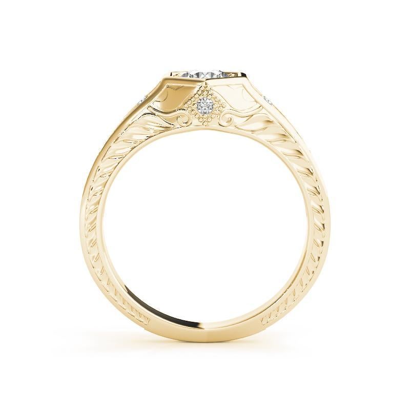 GIA 1,5ct Runde Geometrische Solitär Lünette Vintage Gelbgold Diamantring (Rundschliff) im Angebot