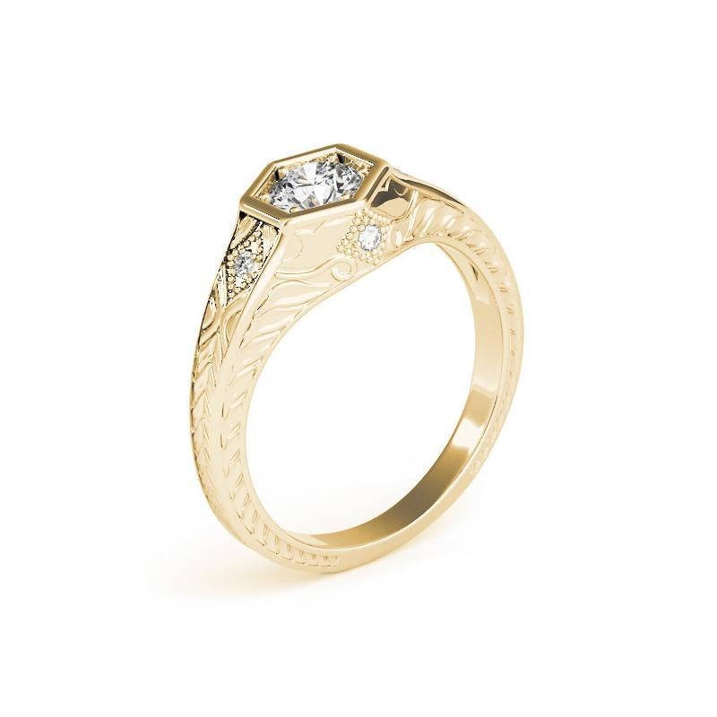 GIA 1,5ct Runde Geometrische Solitär Lünette Vintage Gelbgold Diamantring im Zustand „Neu“ im Angebot in New York, NY