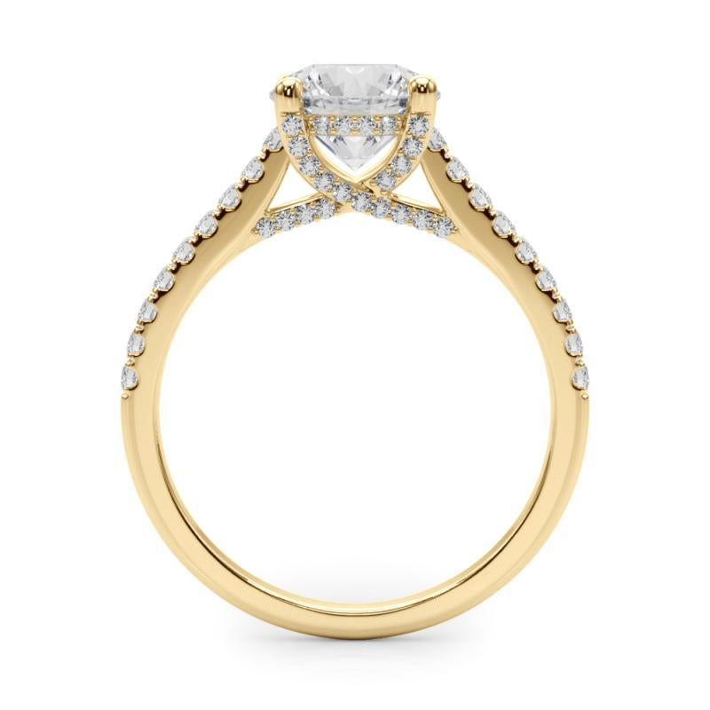 GIA 1.5ct Round Pave Hidden Diamond Cathedral Bague diamant en or jaune 18K Neuf - En vente à New York, NY