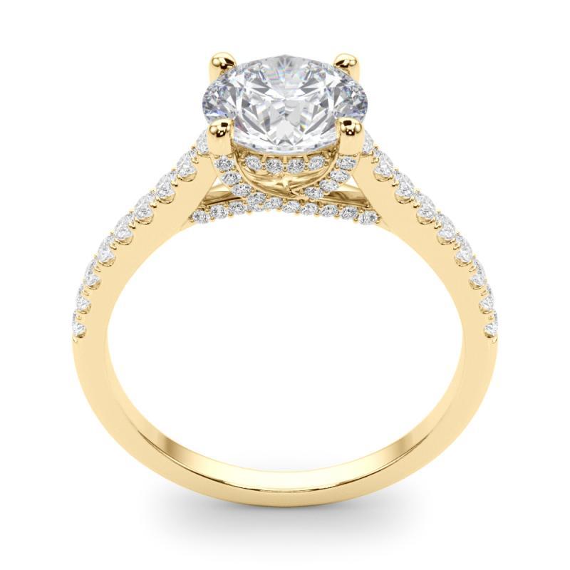 GIA 1.5ct Round Pave Hidden Diamond Cathedral Bague diamant en or jaune 18K Pour femmes en vente