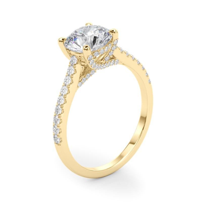 GIA 1.5ct Round Pave Hidden Diamond Cathedral Bague diamant en or jaune 18K en vente 1