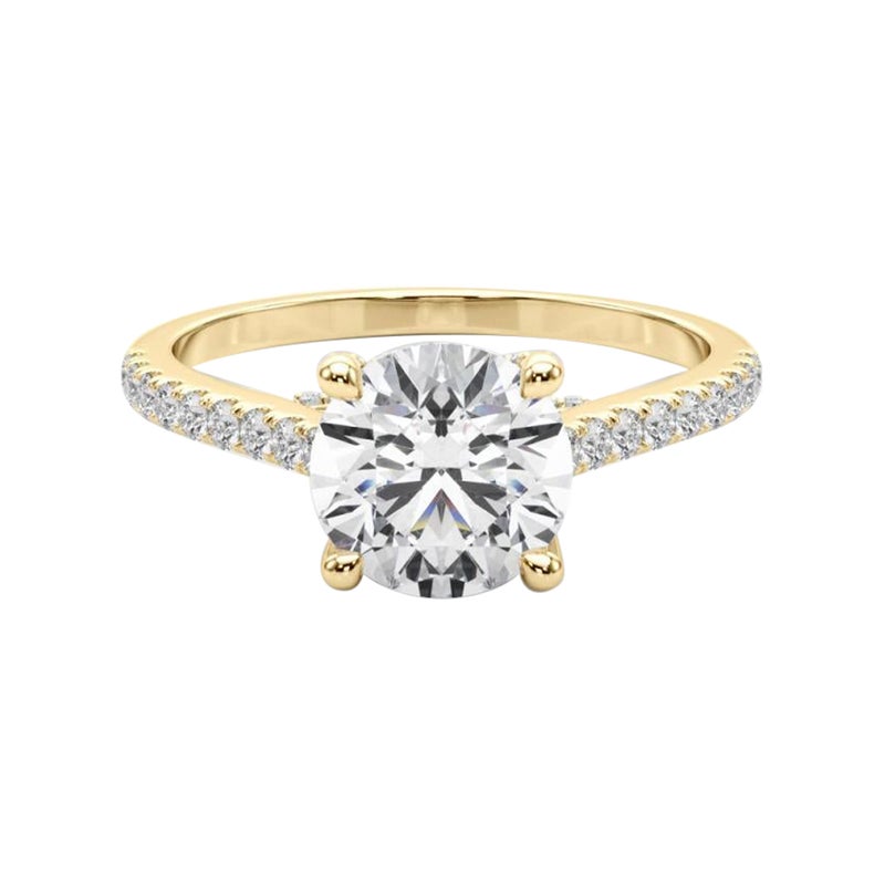 GIA 1.5ct Round Pave Hidden Diamond Cathedral 18K Yellow Gold Diamond Ring