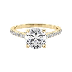 GIA 1.5ct Round Pave Hidden Diamond Cathedral 18K Yellow Gold Diamond Ring