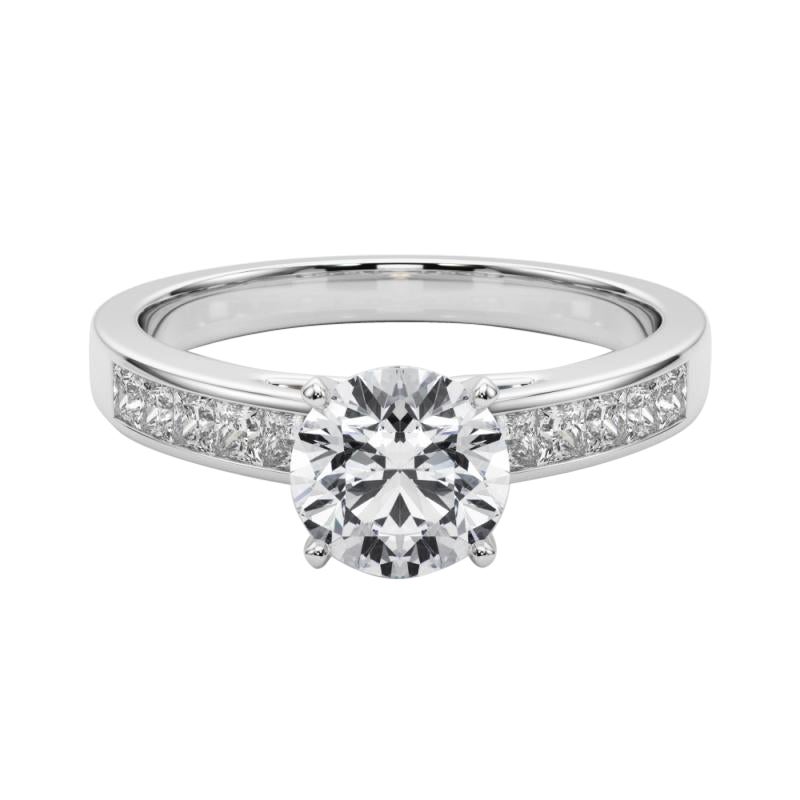 GIA 1,5ct Anello con diamante rotondo Princess Channel Solitaire Center in oro bianco