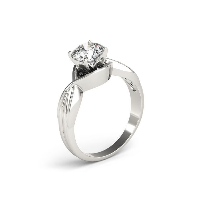 GIA 1.5ct Round Solitaire Love Knot Ribbed Band Diamond Ring Pour femmes en vente