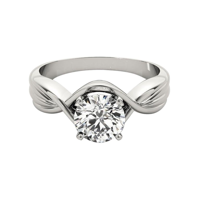 GIA 1.5ct Round Solitaire Love Knot Ribbed Band Diamond Ring