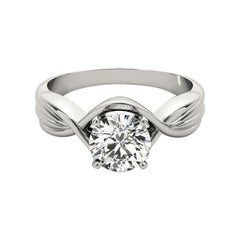 GIA 1.5ct Round Solitaire Love Knot Ribbed Band Diamond Ring
