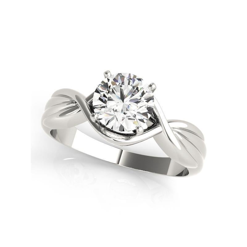 Taille ronde GIA 1.5ct Round Solitaire Love Knot Ribbed Band White Gold Diamond Ring en vente