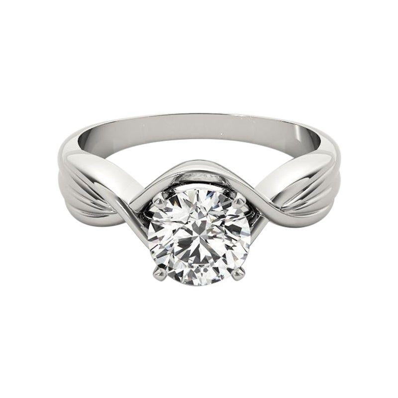 GIA 1,5ct Solitario rotondo Love Knot Ribbed Band Anello con diamanti in oro bianco