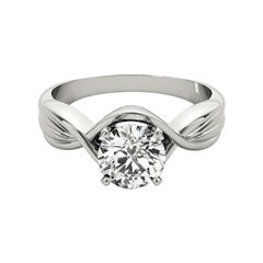 GIA 1,5ct Solitario rotondo Love Knot Ribbed Band Anello con diamanti in oro bianco