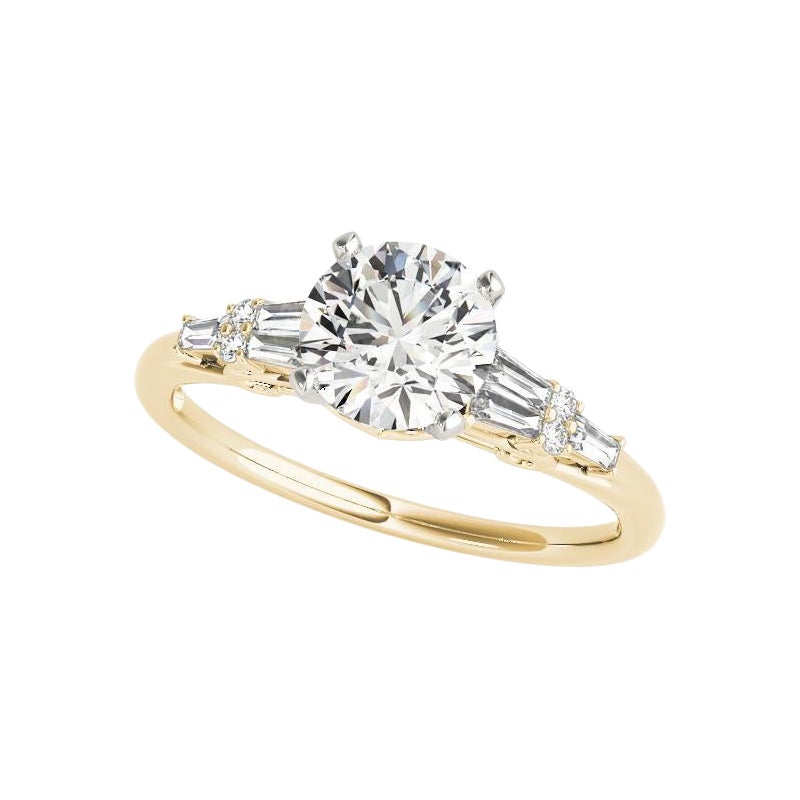 GIA 1.5ct Round Solitaire & Tapered Baguette Multi-Stone Diamond Ring