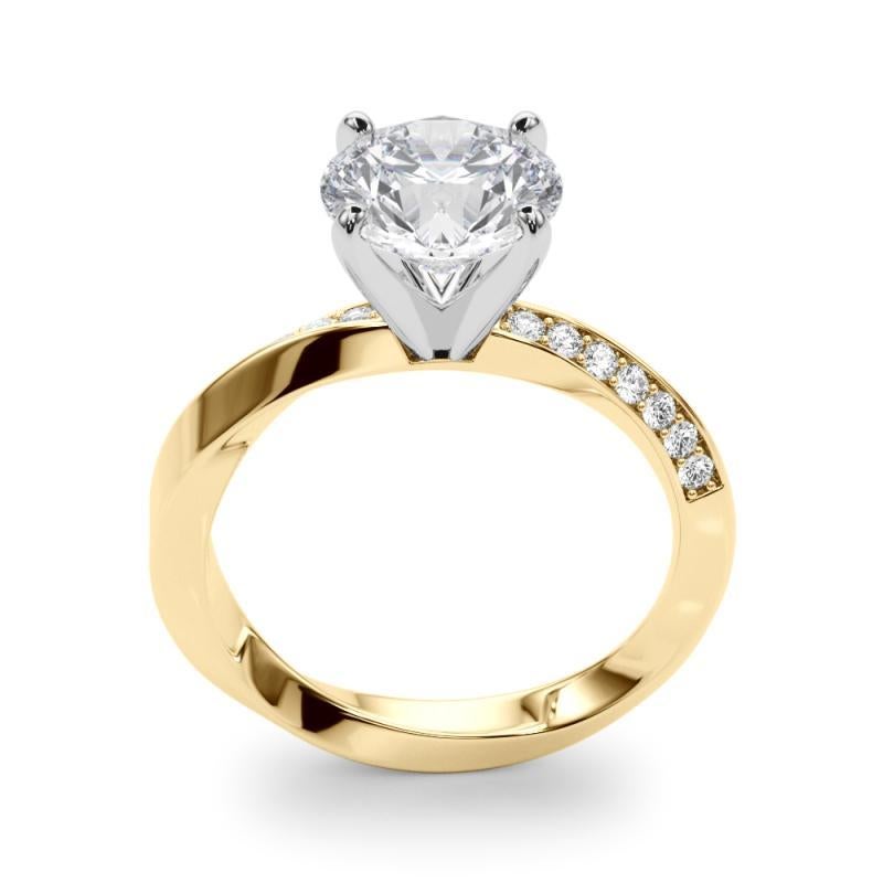 Donna GIA 1,5ct Anello con diamante rotondo solitario a fascia quadrata ritorta in oro giallo 18K in vendita
