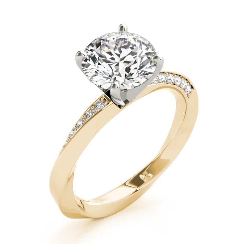 GIA 1,5ct Anello con diamante rotondo solitario a fascia quadrata ritorta in oro giallo 18K in vendita 1