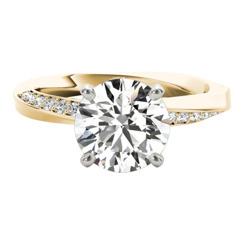 GIA 1,5ct Anello con diamante rotondo solitario a fascia quadrata ritorta in oro giallo 18K