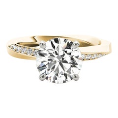 GIA 1,5ct Anello con diamante rotondo solitario a fascia quadrata ritorta in oro giallo 18K